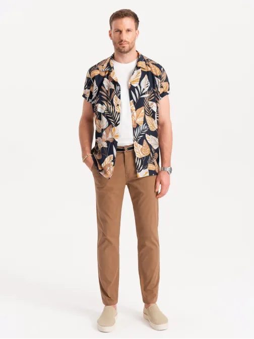 Hnedé chinos nohavice s ozdobným pásom V4 PACP-0118