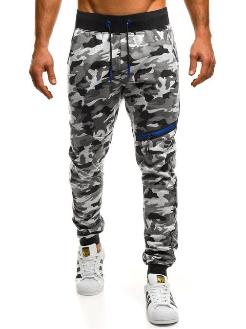 Sivé maskáčové joggery s ozdobným zipsom J.STYLE KK05