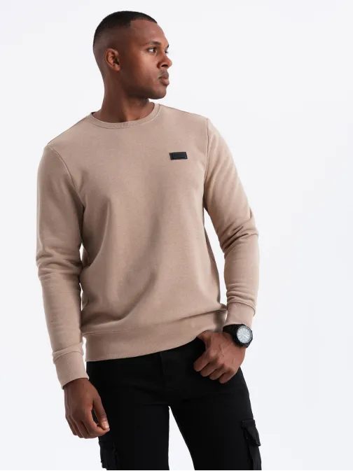 Trendy béžová mikina s nášivkou V1 SSNZ-0136