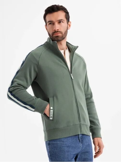 Zaujímavá olivová bomber mikina V2 SSZP-0219