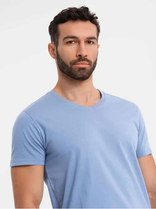 Basic bavlnené modré tričko s V-výstrihom V20 TSBS-0237