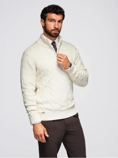 Vzorovaný sveter pre pánov biely V1 OM-SWZS-0138