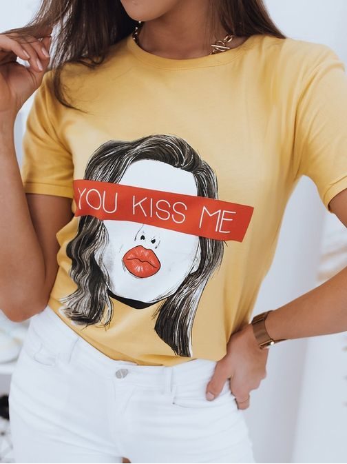 Trendové dámske tričko You Kiss Me v žltej farbe