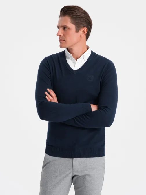 Tmavomodrý sveter s košeľovým golierom V2 SWSW-0102
