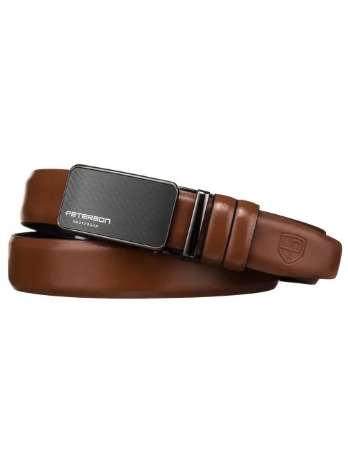 Hnedý kožený pánsky opasok s automatickou prackou