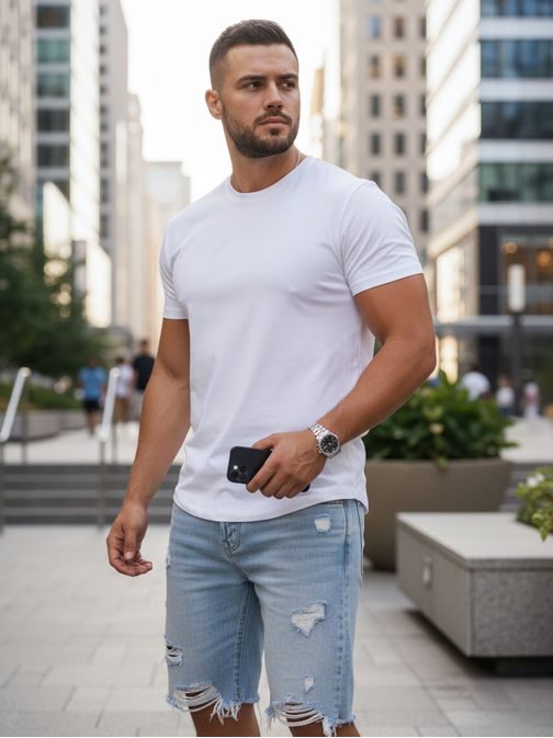 Jednofarebné biele tričko bez potlače (Plus Size)