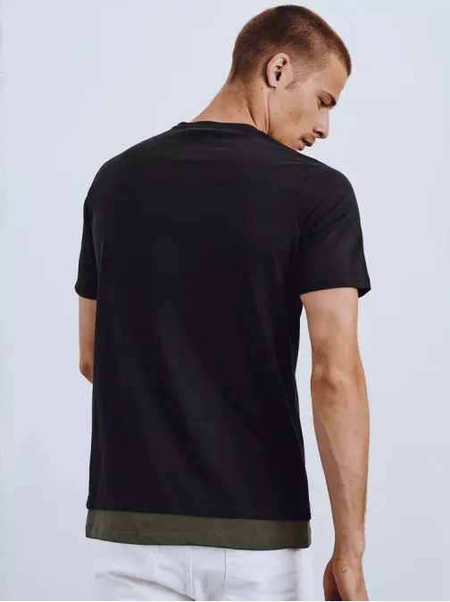 Jedinečné čierne tričko s nápisom a khaki kontrastom