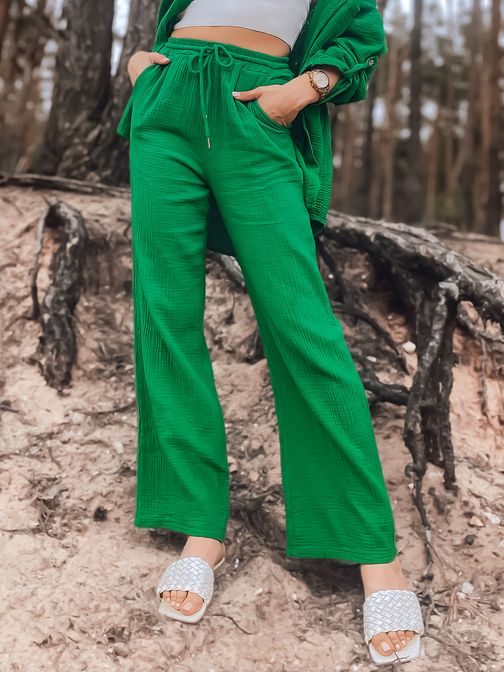 Senzačné bavlnené mušelínové nohavice v zelenej farbe Amertys