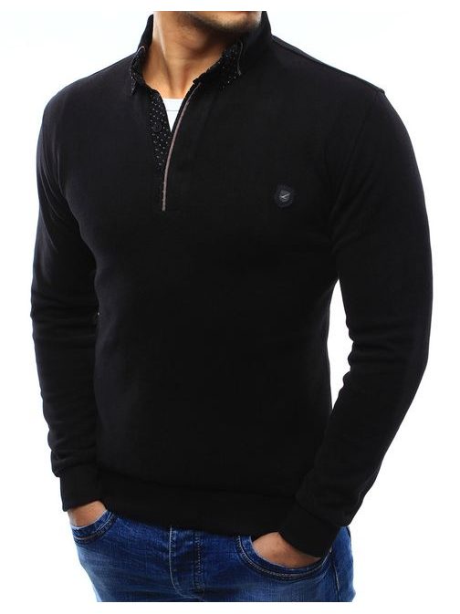 Trendy pánsky sveter čierny s ozdobným golierom