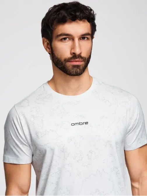 Biele pánske tričko s kvetinovou potlačou a nápisom V2 TSPT-0263