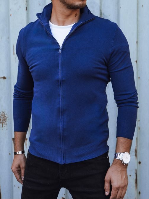 Trendy modrý pánsky sveter na zips