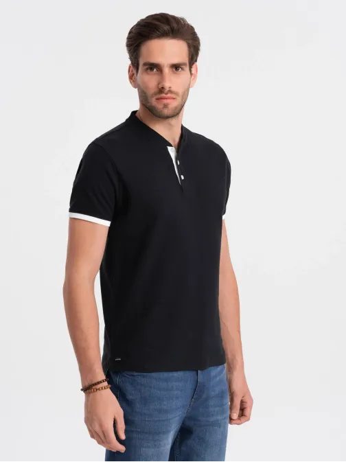 Pohodlná trendy čierna polokošeľa V8 TSCT-0156