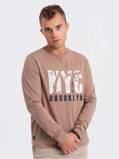 Nadčasové svetlo hnedé tričko s nápisom v1 lspt-0115