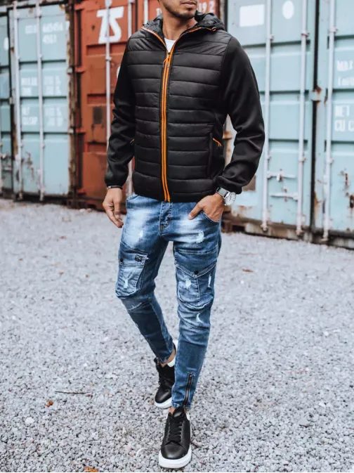 Moderná prešívaná pánska bunda čiernej farby