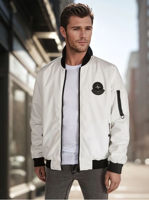 Moderná biela bomber bunda