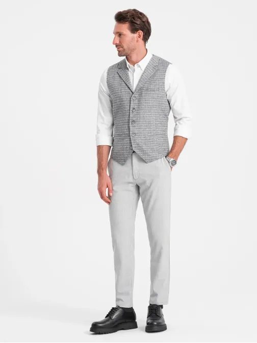 Jedinečná šedá károvaná vesta V2 BLZV-0110