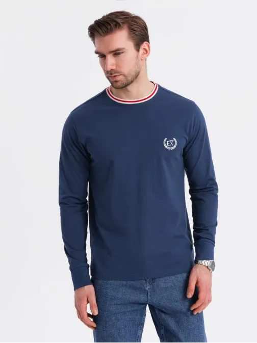 Moderné tmavomodré tričko s dlhým rukávom a s logom V3 LSCL-0128