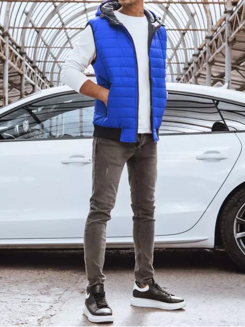 Trendová vesta s kapucňou v nebesky modrej farbe