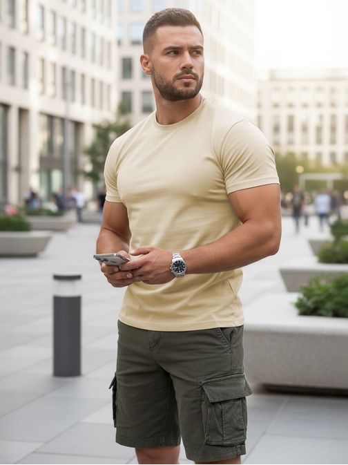 Bavlnené béžové tričko s krátkym rukávom