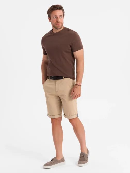 Pánske béžové chinos šortky s lemom V11 SRCS-0197