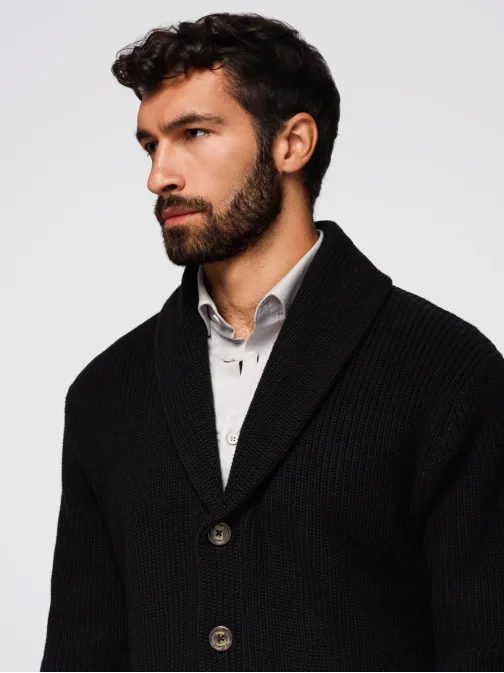 Čierny pánsky pletený kardigán na gombíky V4 SWCD-0153