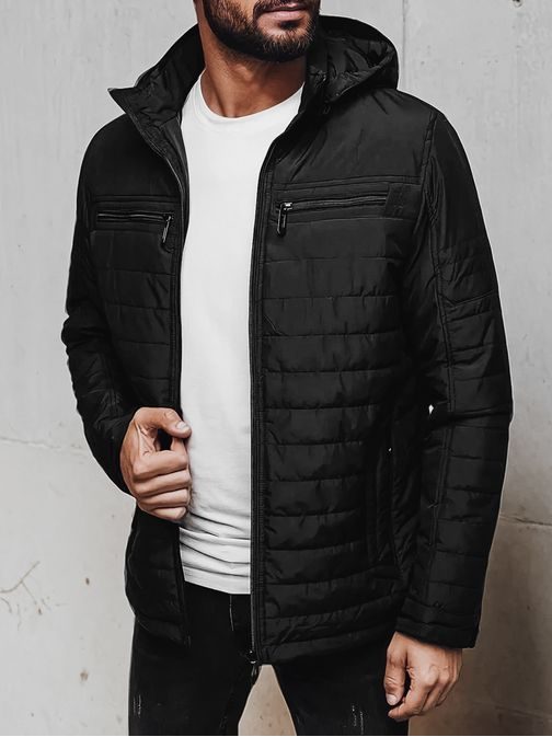 Prechodná módna čierna bunda s kapucňou