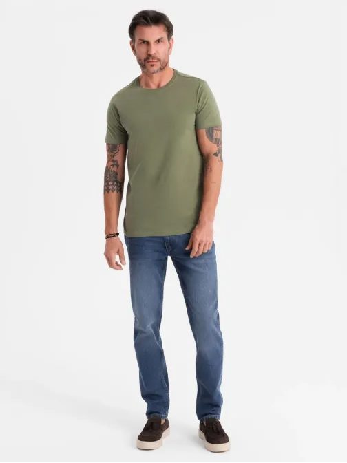 Basic khaki bavlnené tričko s okrúhlym výstrihom V6 TSBS-0236