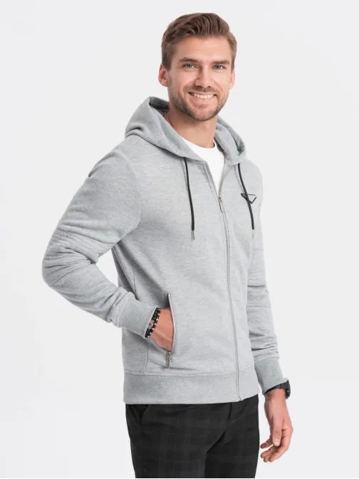 Moderná šedá pánska mikina na zips V2 SSZP-22SS-010