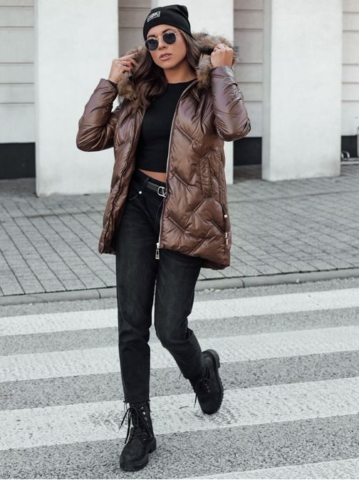 Krásna dámska kávová zimná bunda Classiq