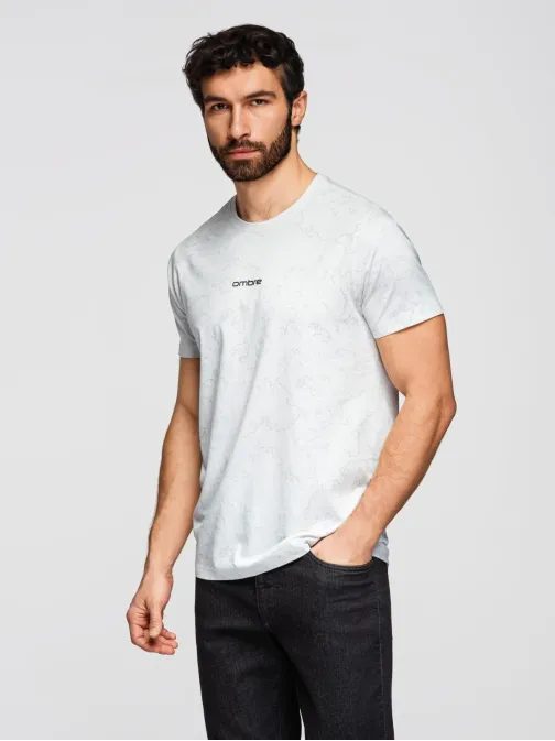 Biele pánske tričko s kvetinovou potlačou a nápisom V2 TSPT-0263