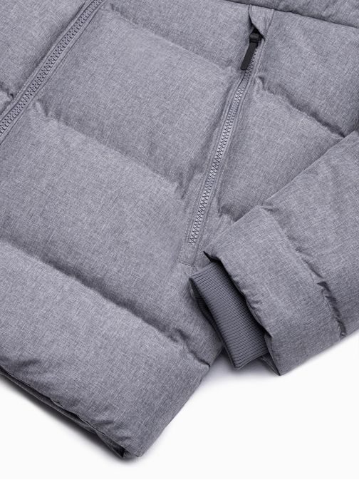 Prešívaná zimná bunda v melírovanej šedej farbe C552