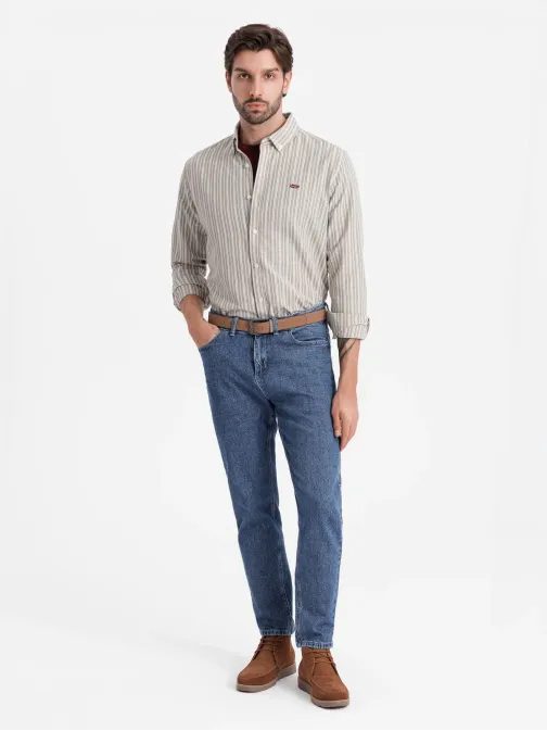 Béžová košeľa s jemným vzorom V1 SHOS-0170