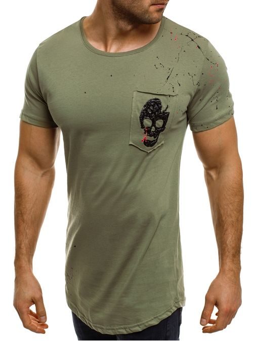 Bavlnené zelené tričko s lebkou BREEZY 264
