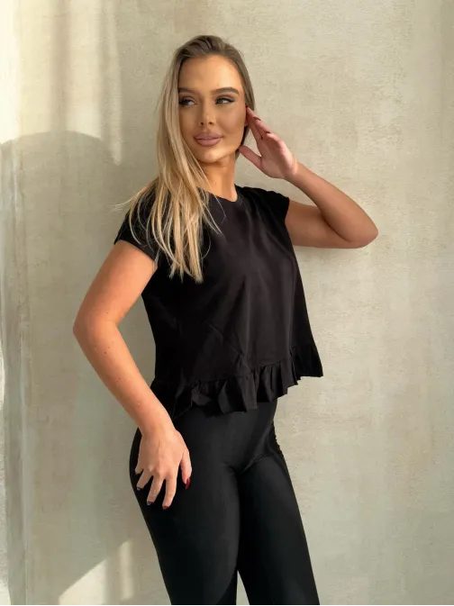 Basic čierne dámske tričko s volánom SLR096