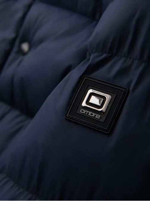 Pánska tmavomodrá prešívaná bunda s kapucňou V2 JAHP-0238