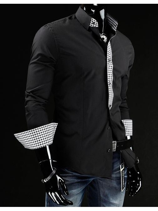 Čierna pánska košeľa s kockovaným vzorom