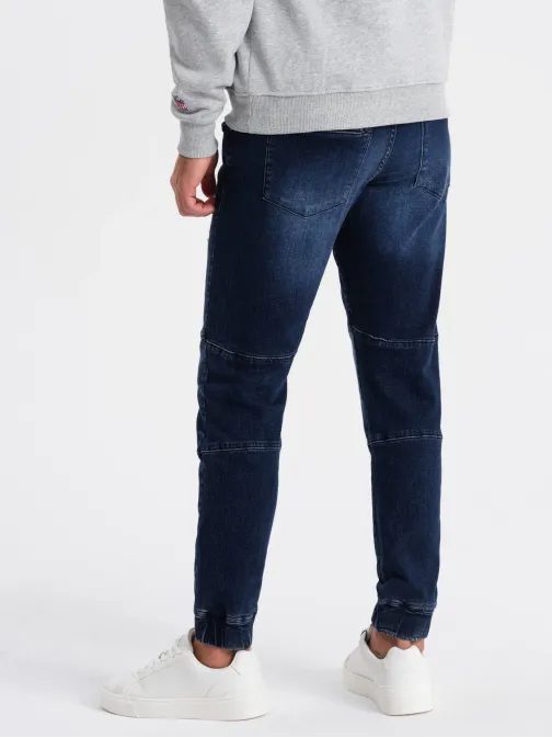 Trendy tmavomodré rifľové joggery s ozdobnými odreninami V1 PADJ-0153