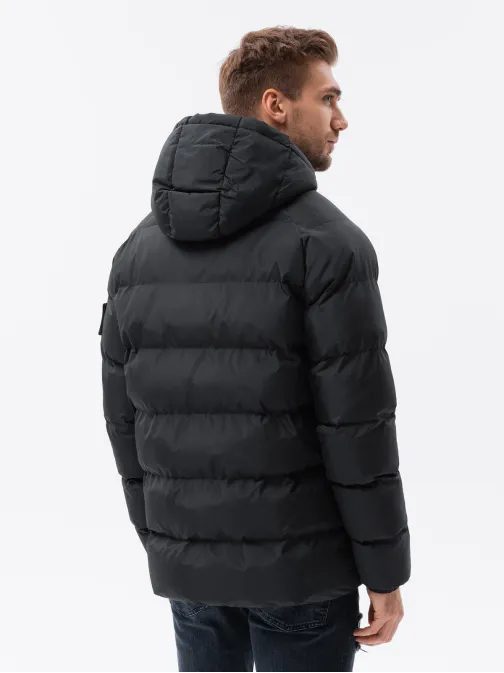 Nadčasová prešívaná čierna zimná bunda V4 JAHP-0178