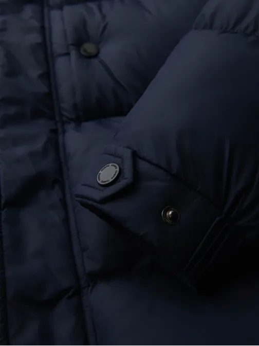 Pánska tmavomodrá prešívaná bunda s kapucňou V2 JAHP-0238