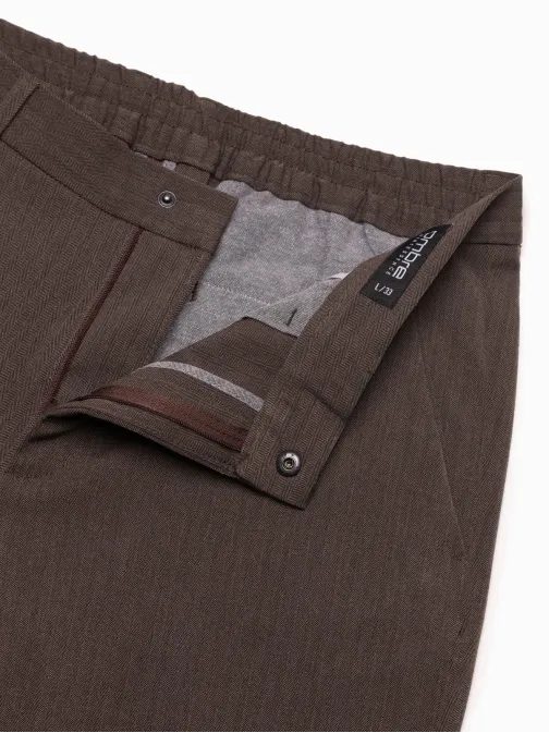 Pánske čokoládové chinos nohavice s elastickým pásom V2 PACP-0158