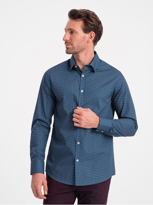 Zaujímavá modrá košeľa s trendy vzorom  V4 SHCS-0151