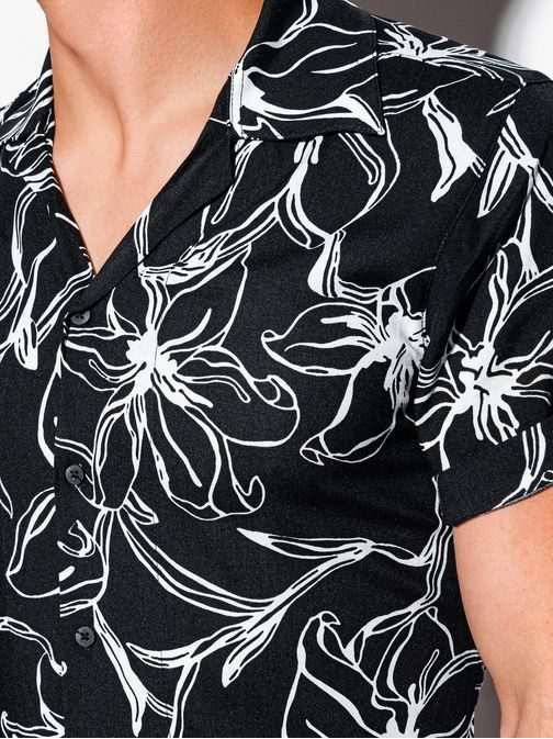 Čierna košeľa s krátkym rukávom a kvetinovým vzorom K551