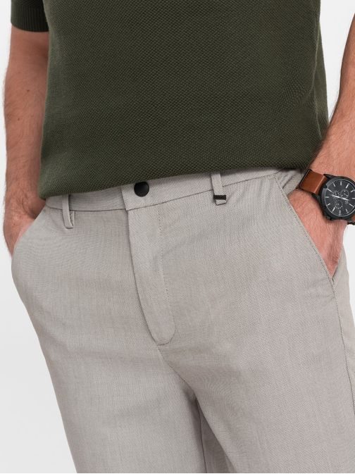 Trendy svetlo šedé chinos nohavice s elastickým pásom V1 PACP-0157