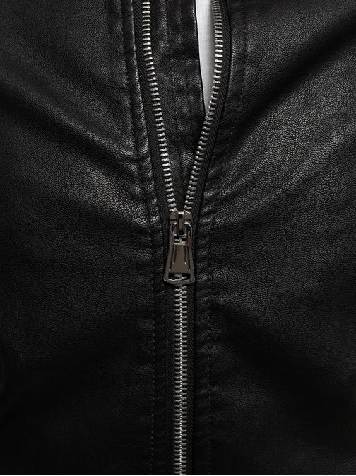 Čierna kožená bunda pre pánov J.BOYZ 8019