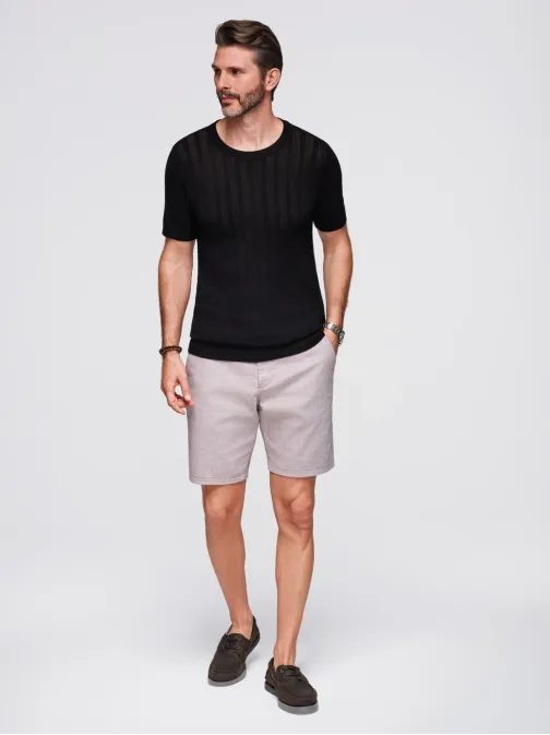Trendy pánsky čierny sveter s krátkym rukávom V2 TSCT-0251