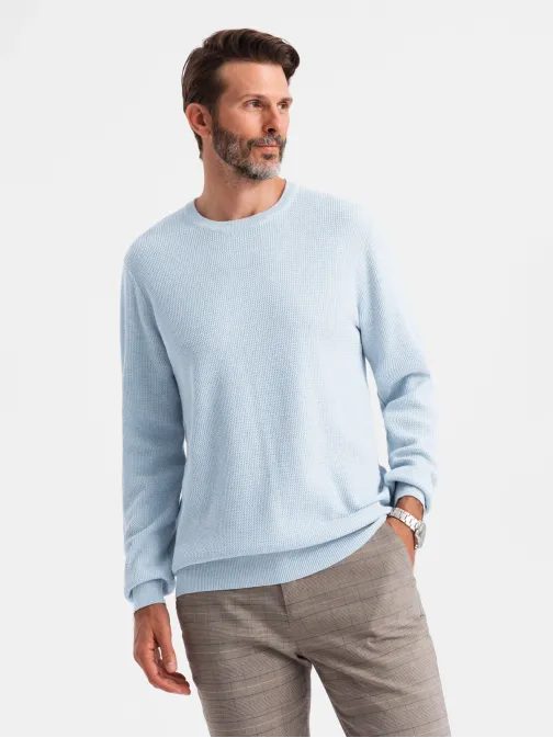 Jedinečný svetlomodrý sveter so vzorom V2 SWSW-0142