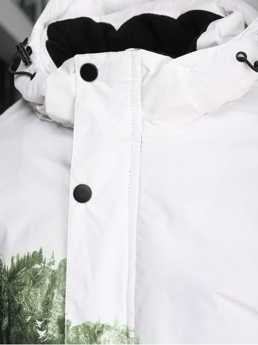 Jedinečná bielo-zelená zimná bunda s potlačou