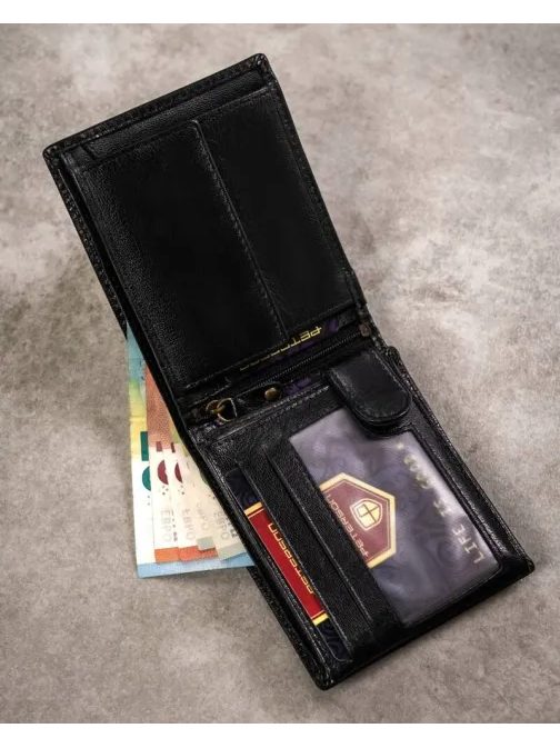 Elegantný čierny kožený set Peterson - peňaženka a kľúčenka