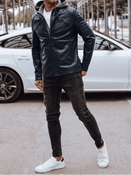 Granátová originálna kožená bunda s kapucňou