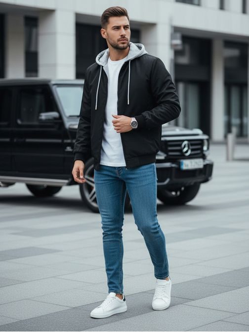 Jedinečná čierna bomber bunda s kapucňou